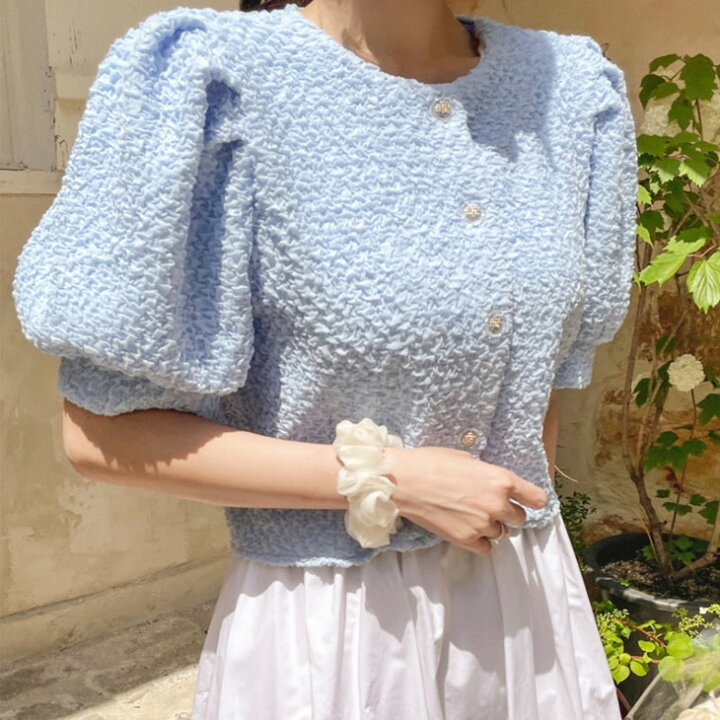 楽天市場】クーポン利用で半額☆ ジャガード パフスリーブ ショート丈 
