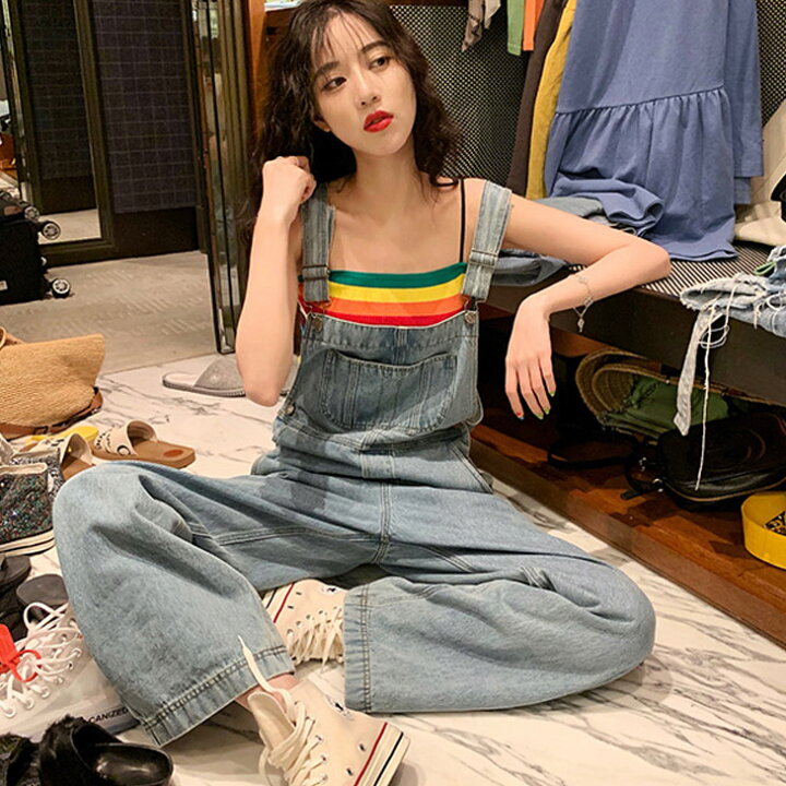 楽天市場 レディース サロペット デニム ジーンズ オーバーオール ゆったり 可愛い カジュアル 作業着 おしゃれ オールインワン 予約販売 3月日に発送予定 Skyward