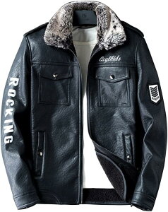 レザージャケット メンズ 革ジャケット 裏ボア バイクジャケット 冬用 ライダースジャケット 長袖 防寒防風保温 アウターコート PU革ジャン フェイクレザー ブラック
