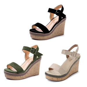 レディース ウェッジサンダル スエード バックル 厚底 サンダル ウェッジ ソール オーバーハイト ソリッドカラー つま先を開く 滑り止め 通気性 歩きやすい 美脚 パンプス オープン トゥ 魚