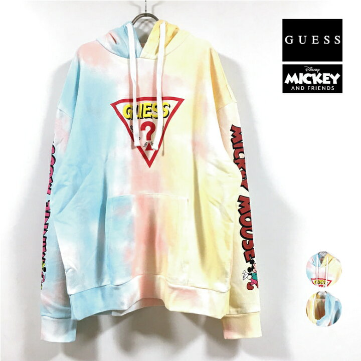 楽天市場 Guess ゲス Mickey Friends Collection ミッキー フレンズ コラボ Triangle Logo Hooded Parka パーカー 長袖 メンズ 送料無料 限定コレクション Disney ディズニー コラボレーション フード スウェット トレーナー タイダイ マルチカラー Slab