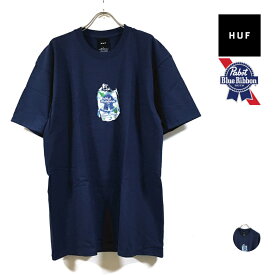 HUF ハフ × Pabst Blue Ribbon パブストブルーリボン コラボ CRUSHED CAN 半袖 Tシャツ メンズ 【 送料無料 】 hufworldwide beer ビール イラスト プリント トップス tshirt ストリート系 ファッション ブランド スケーター アパレル スケートボード 紺 ネイビー M L XL