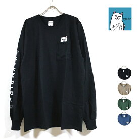 RIP N DIP リップンディップ Lord Nermal ポケ付き 長袖 Tシャツ メンズ 【 送料無料 】 ripndip ポケット 猫 ネコ cat プリント ロンT トップス ストリート系 スケーター ファッション スケートボード アパレル 黒 ブラック ベージュ オリーブ ブルー USサイズ