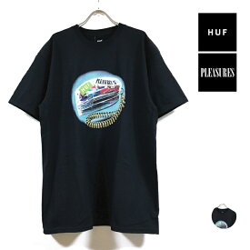 HUF ハフ × PLEASURES プレジャーズ コラボ PARTY LINE 半袖 Tシャツ メンズ 【 送料無料 】 hufworldwide プリント ショートスリーブ クルーネック ストリート系 ファッション ブランド スケーター アパレル 黒 ブラック M L XL USサイズ