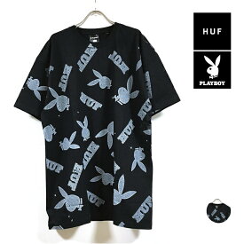 【 アウトレット 】 HUF ハフ × PLAYBOY プレイボーイ コラボ VVS PATTERN 半袖 Tシャツ メンズ 【 送料無料 】 hufworldwide 全面 ロゴ プリント トップス ストリート系 ファッション スケーター アパレル ブランド 黒 black ブラック M L XL USサイズ