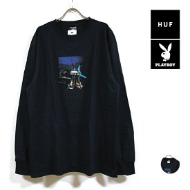 HUF ハフ × PLAYBOY プレイボーイ コラボ BRIGHT LIGHTS 長袖 Tシャツ メンズ 【 送料無料 】 hufworldwide コラボレーション プリント ロンT トップス ストリート系 ファッション スケーター アパレル ブランド 黒 ブラック M L XL USサイズ