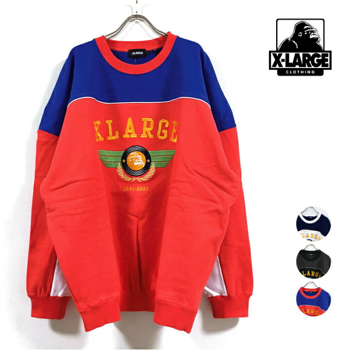 アウトレット XLARGE エクストララージ PILOT LOGO PANELED CREWNECK SWEAT スウェット 長袖 メンズ 送料無料 ワイド ドロップショルダー ビッグシルエット ロゴ刺繍 トレーナー ストリート系 ブランド ワーク ヒップホップ スケーター
