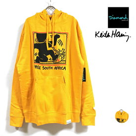 Diamond Supply Co. ダイヤモンドサプライ × Keith Haring キース ヘリング コラボ South Africa Hoodie パーカー 長袖 裏起毛 メンズ 【 送料無料 】 フード スウェット トレーナー ストリート系 スケーター ファッション スケートボード ブランド 黄 イエロー USサイズ