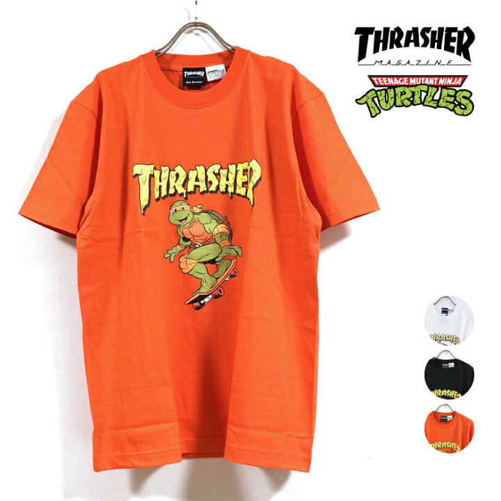 楽天市場 Thrasher スラッシャー Turtles タートルズ コラボ Tシャツ 半袖 St002 メンズ 送料無料 アメコミ プリント ストリート系 ブランド スケーター ファッション 白 ホワイト 黒 ブラック オレンジ M L Xl サイズ Slab