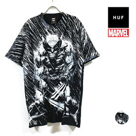 HUF ハフ × MARVEL マーベル コラボ WOLVERINE RAIN 半袖 Tシャツ メンズ 【 送料無料 】 hufworldwide ウルヴァリン アメコミ 全面プリント トップス ストリート系 スケーター ファッション 黒 ブラック black M L XL USサイズ