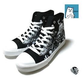 RIP N DIP リップンディップ Dark Twisted Fantasy High Top Shoe ハイカット スニーカー メンズ 【 送料無料 】 ripndip 猫 ネコ cat 総柄 プリント ストリート系 スケーター ファッション 靴 シューズ スケートボード アパレル ブランド 黒 ブラック 26 27 28cm