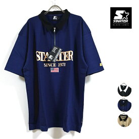 【 アウトレット 】 STARTER BLACK LABEL スターターブラックレーベル ハーフジップ 衿配色 ビッグシルエット Tシャツ 半袖 ST110 メンズ 【 送料無料 】 ロゴ刺繍 ビッグtシャツ ストリート系 スケーター ヒップホップ 90s ファッション 黒 紺 ベージュ オーバーサイズ