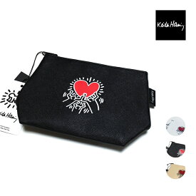 Keith Haring キース ヘリング ハート ポーチ KH2214 ユニセックス 【 送料無料 】 ミニバッグ 鞄 bag ストリート系 スケーター ファッション メンズ レディース 白 ホワイト 黒 ブラック ベージュ ワンサイズ