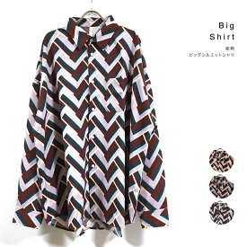 総柄 ビッグシルエット シャツ 長袖 323413 メンズ 【 送料無料 】 ロングスリーブ ドロップショルダー オーバーシャツ モード レトロ ストリート系 ファッション ブラック ネイビー ブラウン M L XL オーバーサイズ