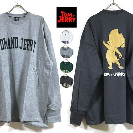 TOM AND JERRY トムとジェリー JERRY バックプリント ビッグシルエット 長袖 Tシャツ メンズ 【 送料無料 】 ビッグtシャツ アメコミ ロンt 裾スリット アメカジ ストリート系 ファッション オフホワイト グレー グリーン チャコール M L XL オーバーサイズ