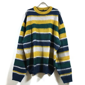 【 アウトレット 】 シャギー マルチ ボーダー ビッグシルエット クルー ニット セーター 長袖 223911 メンズ 【 送料無料 】 秋冬 トップス ストリート系 ファッション イエロー グリーン ブラウン M L XL オーバーサイズ