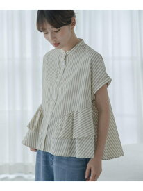 【SALE／20%OFF】『WEB限定』バンドカラーフリルストライプ半袖シャツ Sonny Label サニーレーベル トップス シャツ・ブラウス ブルー ホワイト ブラウン【RBA_E】【送料無料】[Rakuten Fashion]