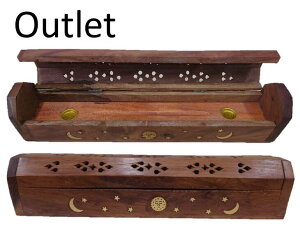 5のつく日はポイント10倍!!【訳あり品】12インチサンムーンスターシーシャムウッドボックスタイプお香立て♪インド産 木製 お香立てお香スティック コーン兼用