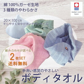 【2枚セット】ボディタオル お風呂 泡立 綿100% 今治タオル ガーゼ 肌に優しい 敏感肌 天然素材 日本製 痛くない 子供 高齢 ふつう やわらか 手洗い感覚 ロング 100cm 背中 体を洗うタオル 浴用 ポイント消化 ポイント活用 買い回り