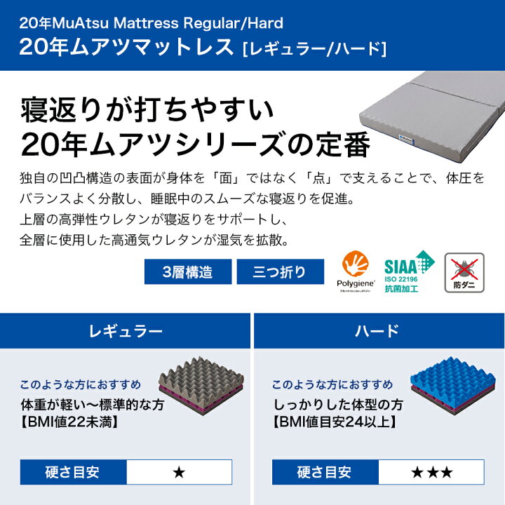楽天市場】【P10倍※2/23 01:59迄】昭和西川 20年ムアツ マットレス 