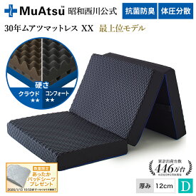 昭和西川 30年ムアツマットレス ダブルエックス XX コンフォート クラウド ダブル 三つ折り 敷布団 ウレタン 凹凸構造 3層構造 体圧分散 厚さ12cm 抗菌 防臭 通気性 グレー「あったかパッドシーツプレゼント対象」