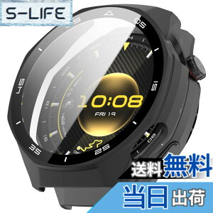 �y���������zBUITFOU For HUAWEI WATCH GT 6 Pro 46mm �J�o�[ HUAWEI(�t�@�[�E�F�C) WATCH GT 6 Pro 46mm �P�[�X �Ή� �����^ PC+�K���X�f�� ��̌^ �S�ʕی� �����ȒP �ϏՌ� �����ߗ� �w��h�~ ���h�~�i�u���b�N