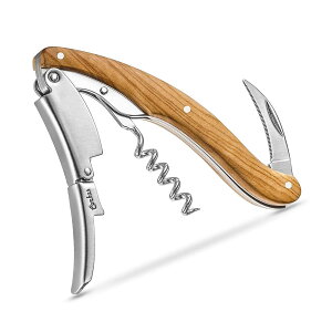 【送料無料】CORKAS ハイエンド エグゼクティブ赤ワインナイフ ソムリエナイフ ワインオープナー コルク抜き プロ 本格派ソムリエナイフ ステンレス オリーブの木製ハンドル ビッグサイズ 0.