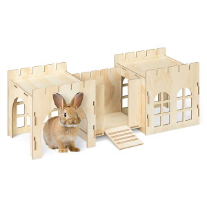 【送料無料】Navaris うさぎ用ハウス うさぎ おもちゃ ペットハウス - うさぎ 小屋 トンネル うさぎ小屋 ウサギ小屋 - 簡単組み立て 耐久性 69x24x25.5cm MDF 松の木