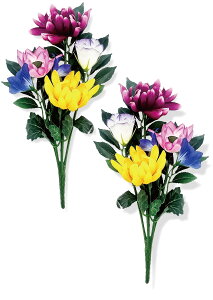 【送料無料】【 造花 お墓用 mamawreath 】 仏花 造花 お墓用 お彼岸 花 お供え 左右対称 お盆 お供え花 一対 2束組 菊 墓花 大 墓用 墓前用 お供え 花 花束 アレンジメント ハンドメイド 高さ40cm×