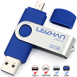 �y���������zLEIZHAN �������[�E�t���b�V���h���C�u 3.0�����]�� 64G �u���[ ��]�� �l�C USB OTG 3.0�g�ѓd�b�p �e�ʕs������ �}�C�N���y���h���C�u Android 3.0 U�X�e�B�b�N(64GB, �u���[)