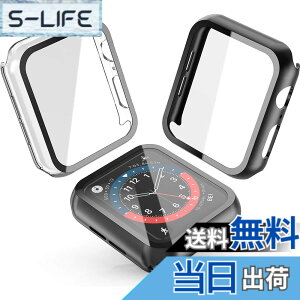 �y���������zSmilelane�y2���z�Ή� Apple Watch Series 6 / SE / SE2 / SE3 /Series 5 / Series 4 44mm �p �P�[�X, PC�f�ދ����K���X�ی�J�o�[(1 �u���b�N + 1 �N���A)