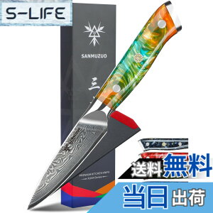 �y���������zSANMUZUO 3.5 Inch Paring Knife - Kitchen Fruit Vegetable Knife Damascus Steel & Resin Handle - XUAN Series (Fantasy Orange)