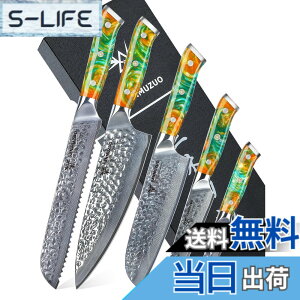 �y���������zSANMUZUO Kitchen Cooking Knife Set - 5 Pieces Chef Knives- Forged Damascus Steel & Resin Handle - Yao Series