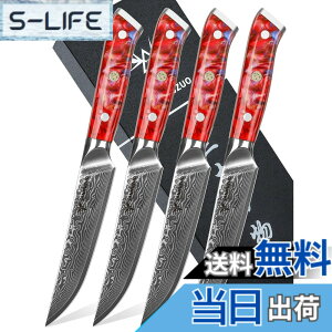 �y���������zSANMUZUO Steak Knives Set of 4, Ultra Sharp Non Serrated Kitchen Steak Knife 5 Inch - Damascus Steel & Resin Handle - Xuan Series (Sunset Red)