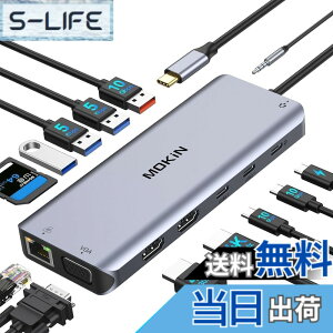 �y���������zMOKiN USB-C�h�b�L���O�X�e�[�V����type c�h�b�L���O�X�e�[�V����hdmi 2�y2HDMI+VGA 3��ʏo�� MST �f���A���z100W PD �[�d 1000Mbps RJ45 LAN�|�[�g 6*USB C/A �|�[�g 1*�I�[�f�B�I 1*SD/TF�J�[�h��