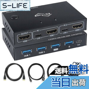 �y���������zES-Tune HDMI KVM�ؑ֊� 2����1�o�� USB2.0��Type-C�[�q�Ή� 4K@60Hz �蓮/�L�������[�g�ؑ� �d���s�v HDMI USB�P�[�u���t�� ���{��戵�������t�� Mac/Windows/Linux�Ή�