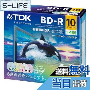 �y���������zTDK �^��p�u���[���C�f�B�X�N BD-R 25GB 1-4�{�� 5�F�J���[�~�b�N�X ���C�h�v�����^�u���Ή� 10�� 5mm�X�����P�[�X BRV25PWMB10A