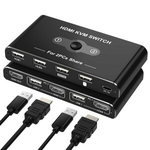 �y���������zKVM�X�C�b�` HDMI PC 2��p �p�\�R��2�� �L�[�{�[�h/�}�E�X/�v�����^�[/�f�B�X�v���C1�䋤�L�ł���؂�ւ��� 2����1�o�� KVM USB �ؑ֊� 4K@60Hz�f���o�� 4 USB-A�|�[�g �L�[�{�[�h/�}�E
