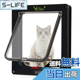 【送料無料】Ycozy ペットドア 猫 出入り口 小型犬用 ドア 猫扉 4-way切替 ロック キャットドア 室内用 取り付け簡単 冷暖房対策 色：ブラック、サイズ：Mサイズ (x 1)