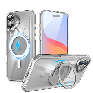 �y���������zMagSafe�Ή��P�[�X 360°���R��]�X�^���h �ϏՌ��� �����O�t�� ���G��ǂ� �S�ʕی� �h�o �F�F�N���A�A�T�C�Y�FiPhone 16Plus �p