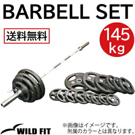 【4月25日入荷予定】 [スプリングカラー/ベアリングタイプ] オリンピック バーベルセット 145kg ラバー送料無料 筋トレ バーベル 可変式 トレーニング ベンチプレス ウエイト プレート シャフト アジャスタブル [WILD FIT Premium]