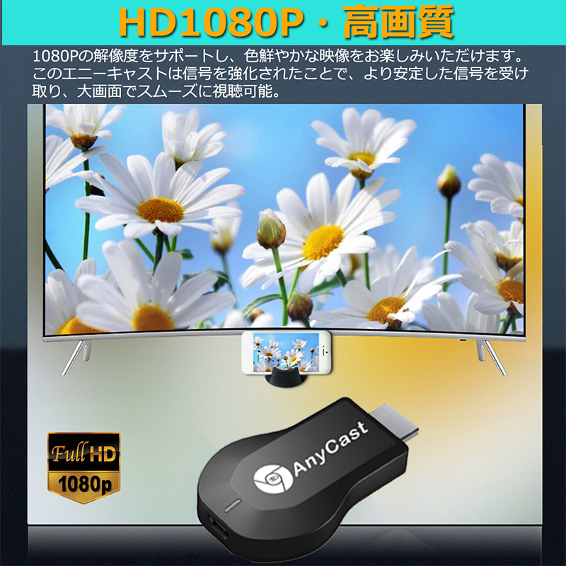 HDMI ミラーキャスト ワイヤレス i-phone テレビ接続 4K HDMI 携帯画面