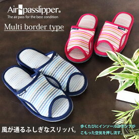 【1,430→1,001円 期間限定★】Air～passlipper マルチボーダーエアパスインソールM・Lサイズスリッパ 通気性抜群 三次元立体構造のクッション性に優れたメッシュ素材 スリッパ室内履き 夏 夏用 オクムラ むれない