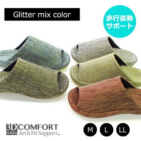 【7月20日限定 20%OFFクーポン】 スリッパ ルームシューズ 室内用 3Dコンフォートスリッパグリッター玉虫色M・L・LLサイズ 3Dコンフォートヘルシー オクムラ リカバリー ルームシューズ おしゃれ 姿勢 ヒール 母の日 父の日 ギフト プレゼント 来客用