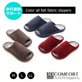 【7月19日20時〜4時間限定40%OFFクーポン】 スリッパ ルームシューズ 室内用 【3Dコンフォート】フェルト生地スリッパM L LLサイズ リネン オクムラ 室内履き 前あき リカバリー ルームシューズ 麻 おしゃれ 姿勢 来客用 ヒール 母の日 父の日 フォーマル 800P