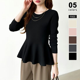 【12/5！クーポンで2,460円～】 ペプラム トップス 半袖 長袖 ニット レディース ペプラムトップス ペプラムニット サマーニット きれいめ 着痩せ クルーネック プルオーバー オフィス オフィスカジュアル 体型カバー フレア フリル 春夏 秋冬 春 夏 秋 冬 cocomomo