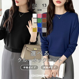 【12/17！クーポンで1,750円～】 ニット レディース 半袖 長袖 クルーネック トップス ゆったり 半袖ニット 長袖ニット サマーニット クルーネックニット 体型カバー きれいめ カジュアル 大人 シンプル オフィス オフィスカジュアル 春夏 秋冬 春 夏 秋 冬 cocomomo
