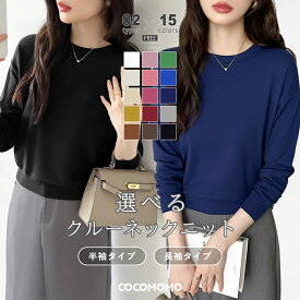 【2/11！クーポンで1,990円～】 ニット レディース 半袖 長袖 クルーネック トップス ゆったり 半袖ニット 長袖ニット サマーニット クルーネックニット 体型カバー きれいめ カジュアル 大人 シンプル オフィス オフィスカジュアル 春夏 秋冬 春 夏 秋 冬 cocomomo