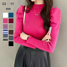 【12/17！クーポンで2,080円】 ニット ハイネック タートルネック レディース リブニット パフスリーブ トップス 長袖 セーター パワショル パワショルニット パワーショルダー タートル ニットセーター インナー 暖かい きれいめ 細見え 秋冬 春 秋 冬 韓国 cocomomo