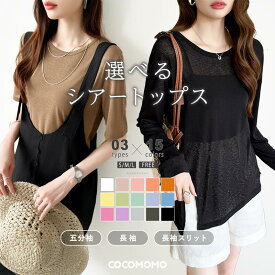 【1枚960円！3枚購入クーポンで】 シアーロンT シアーカットソー レディース シアー トップス ロンt シアートップス シースルー 長袖 五分袖 薄手 ロングスリーブTシャツ カットソー tシャツ 涼しい ロングスリーブ 体型カバー 日焼け対策 uv対策 半袖 春 夏 秋 冬 cocomomo
